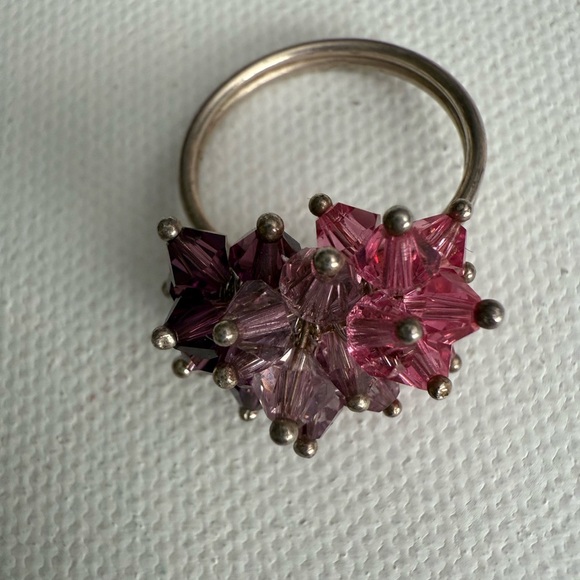 Vibrant Cha Cha Cluster Sterling Silver Pink , Lavender and Purple Crystal Ring - Picture 5 of 13